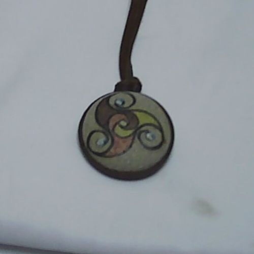 Hand Painted Rock Pendant Necklace Suede Cord, Celtic Triskellon Motiff